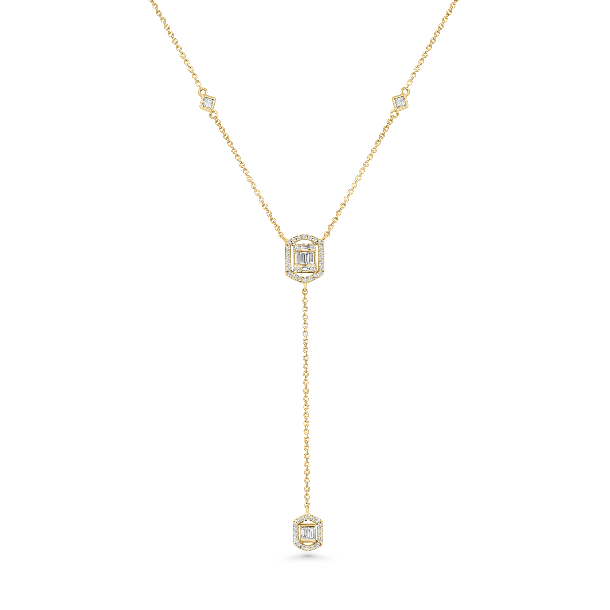 Emerald-Shaped Dangling Diamond Necklace