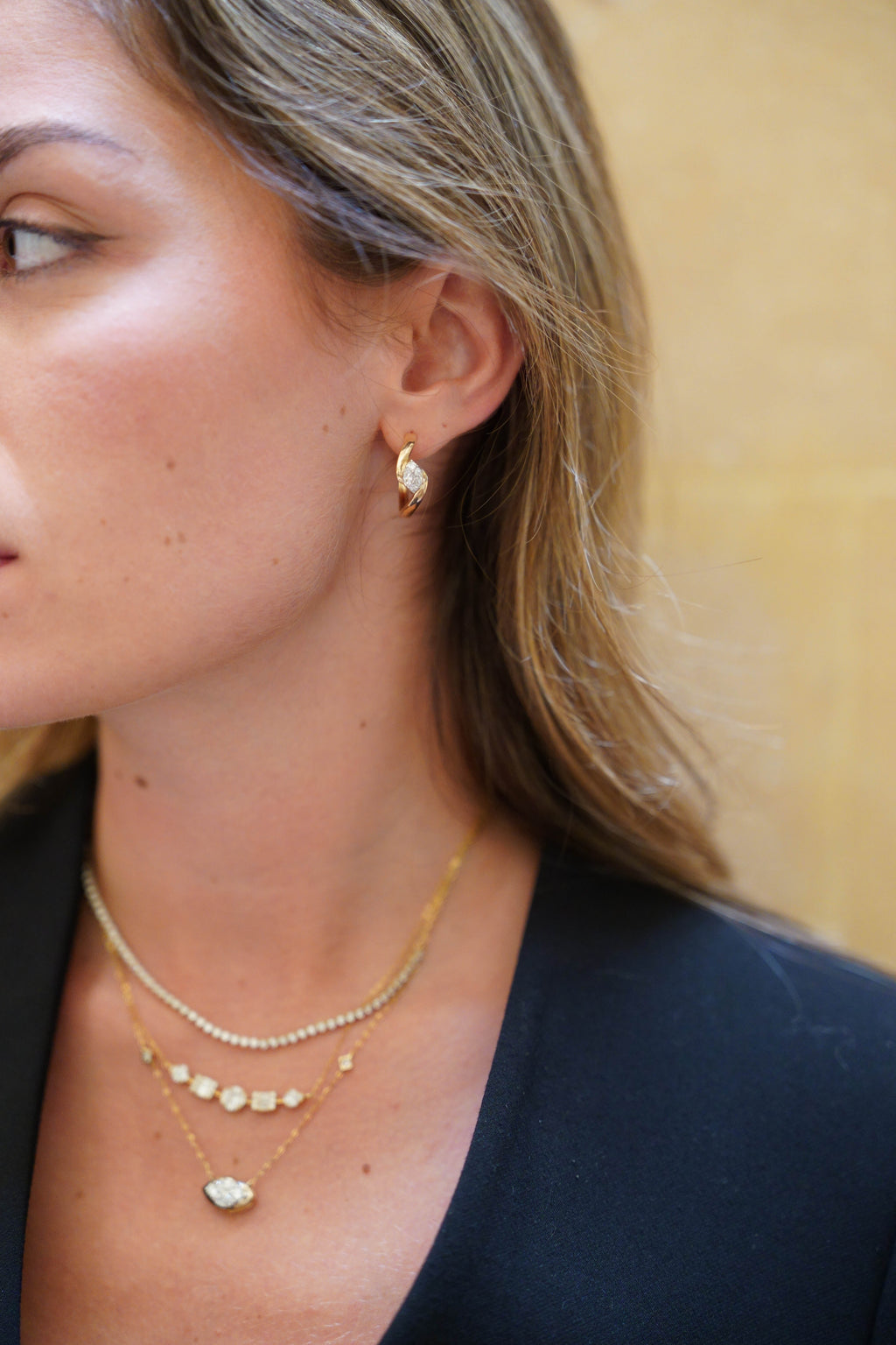 Golden Wave Diamond Hoops