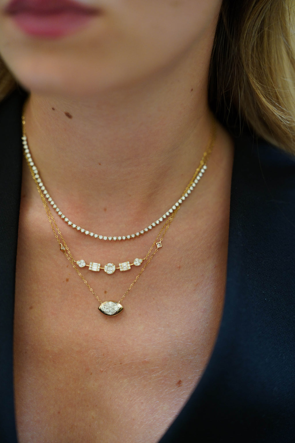 Golden Marquise Diamond Necklace