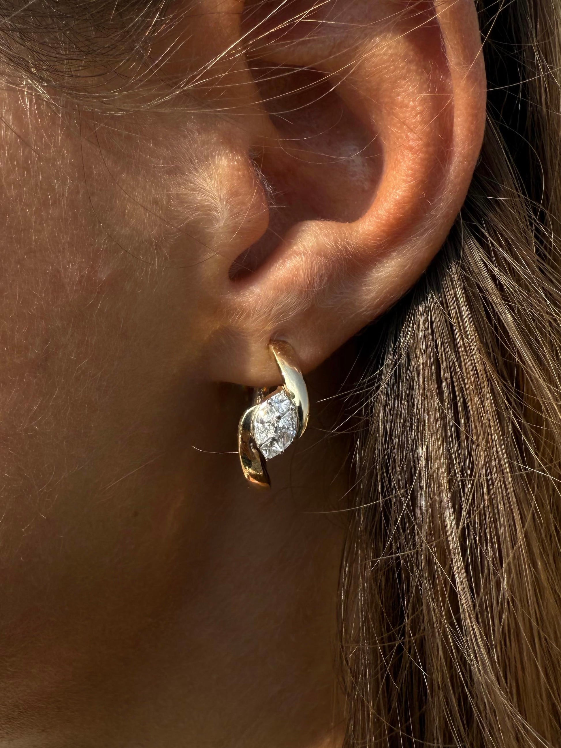 Golden Wave Diamond Hoops