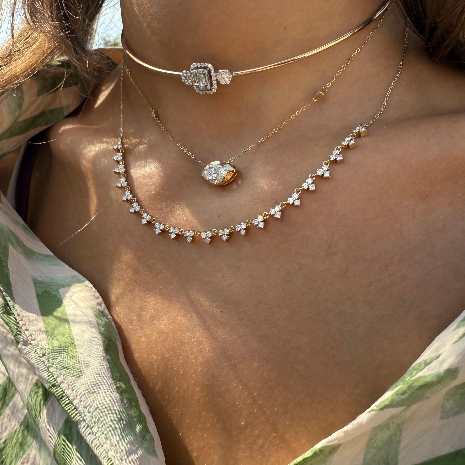 Emerald-Cut Halo Diamond Choker