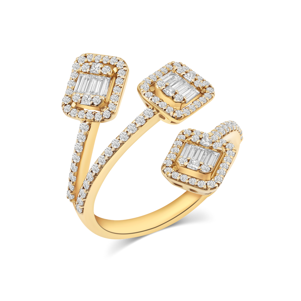 Triple Emerald Open Diamond Ring