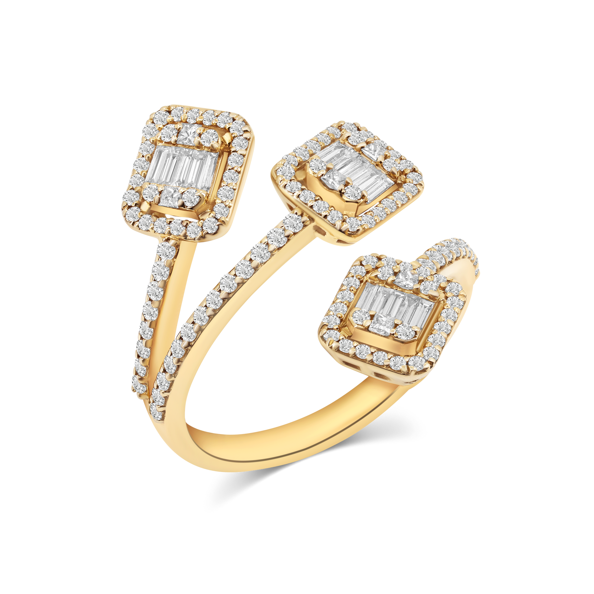 Triple Emerald Open Diamond Ring