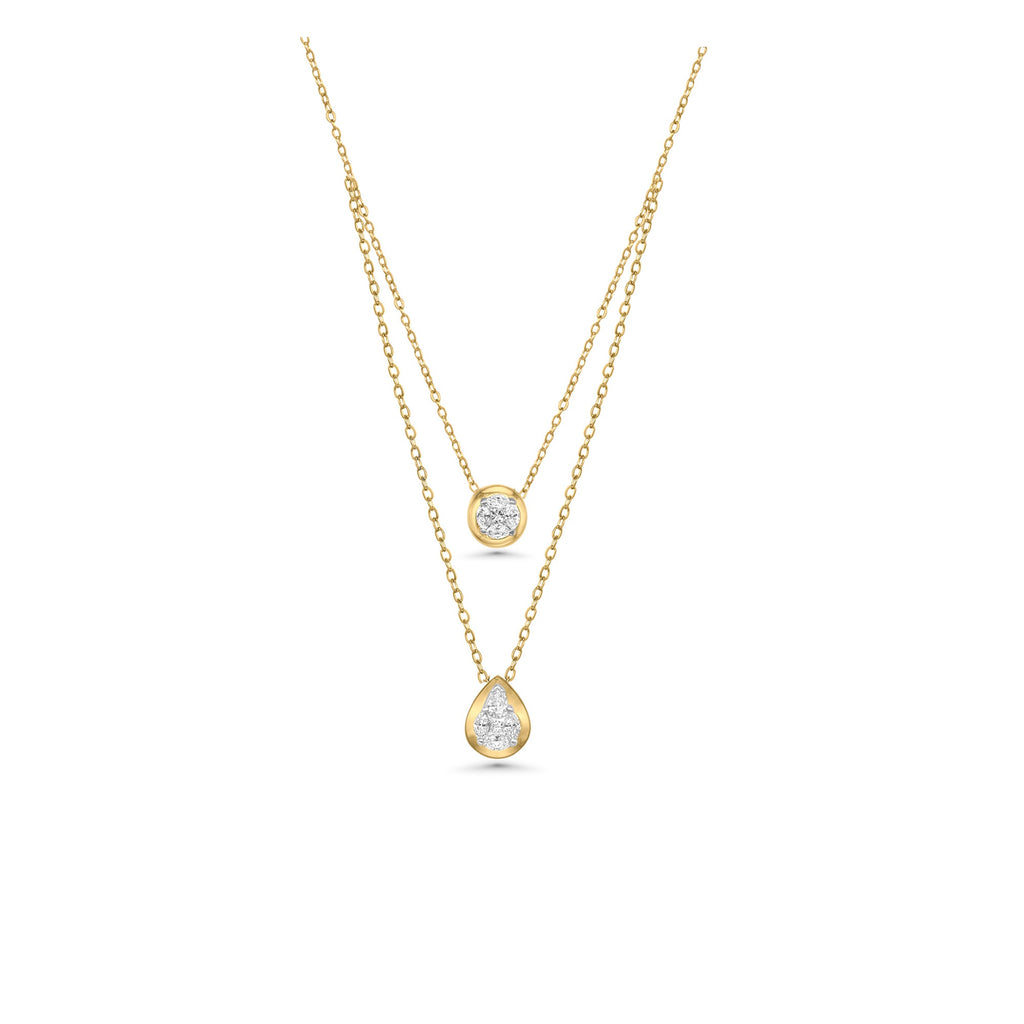 Layered Round & Pear Bezel Necklace