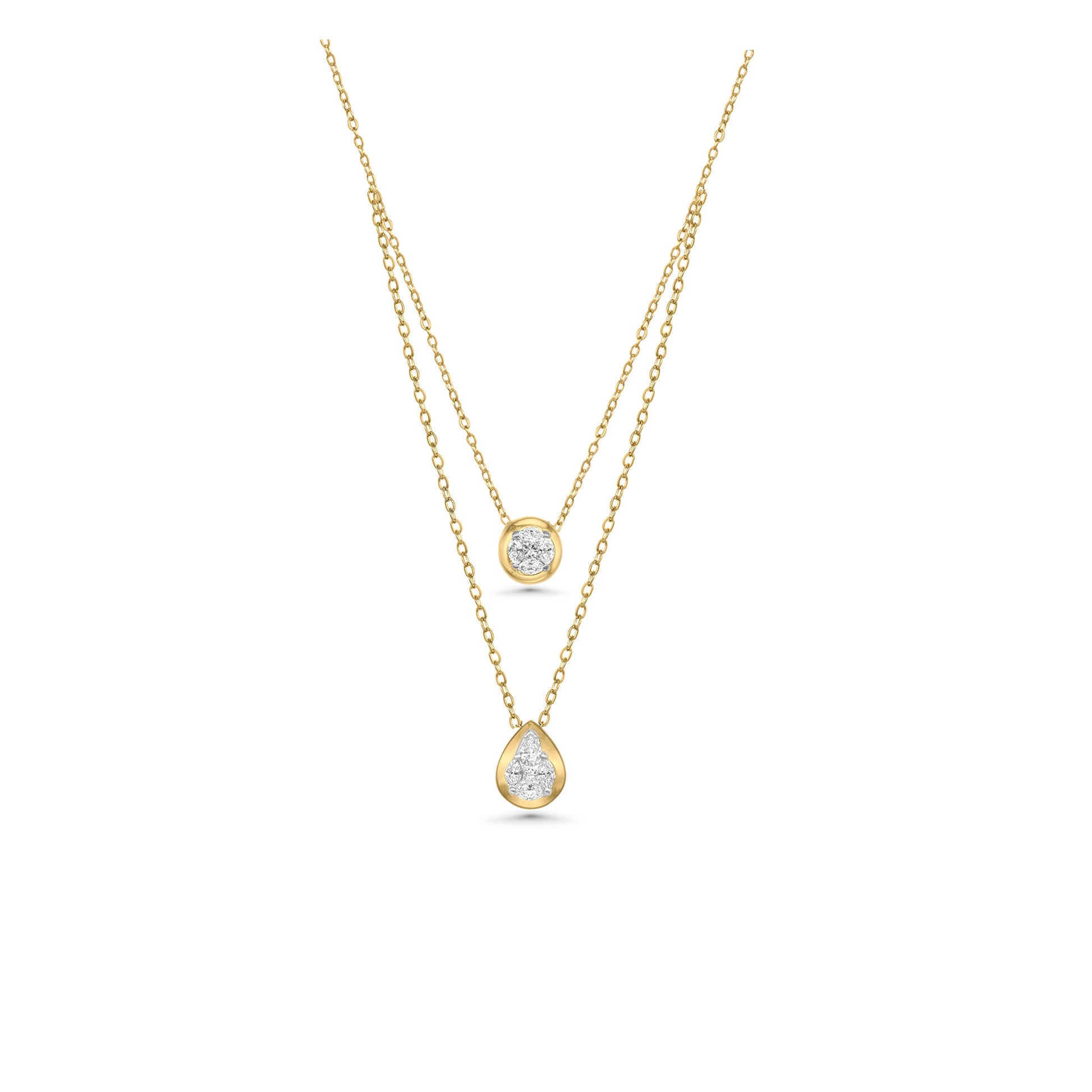Layered Round & Pear Bezel Necklace