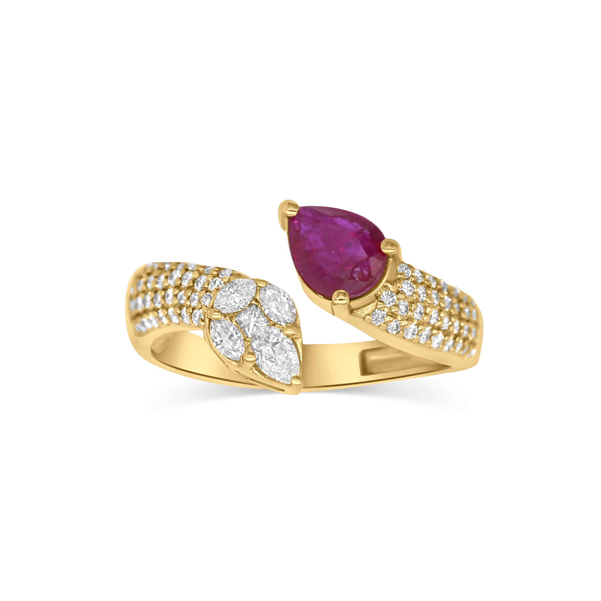 Diamond And Ruby Pear Open Ring