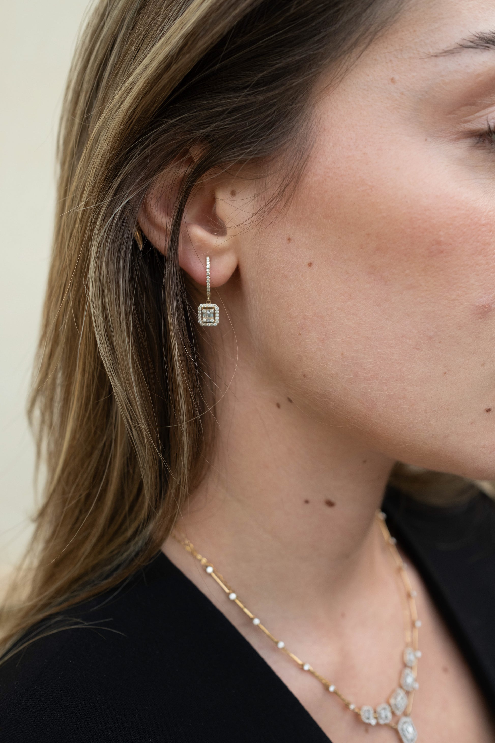 Square-Shaped Diamond Hoops