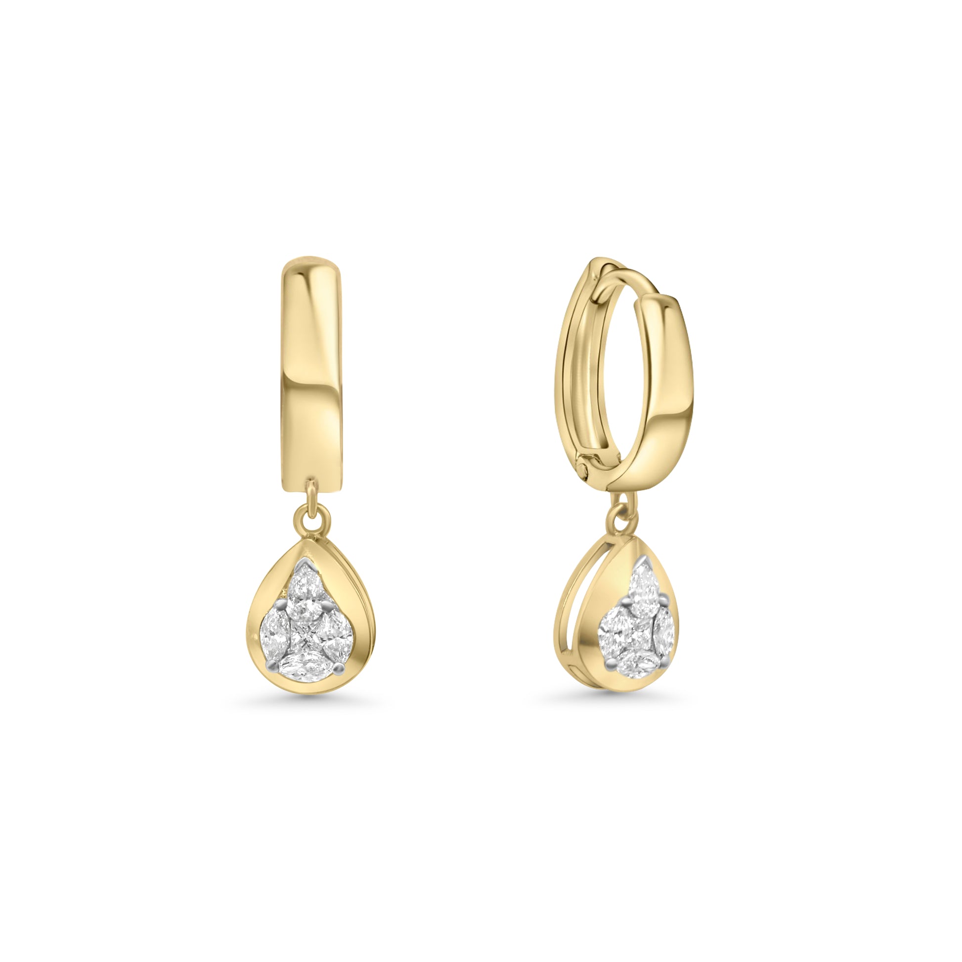Golden Teardrop Diamond Hoops