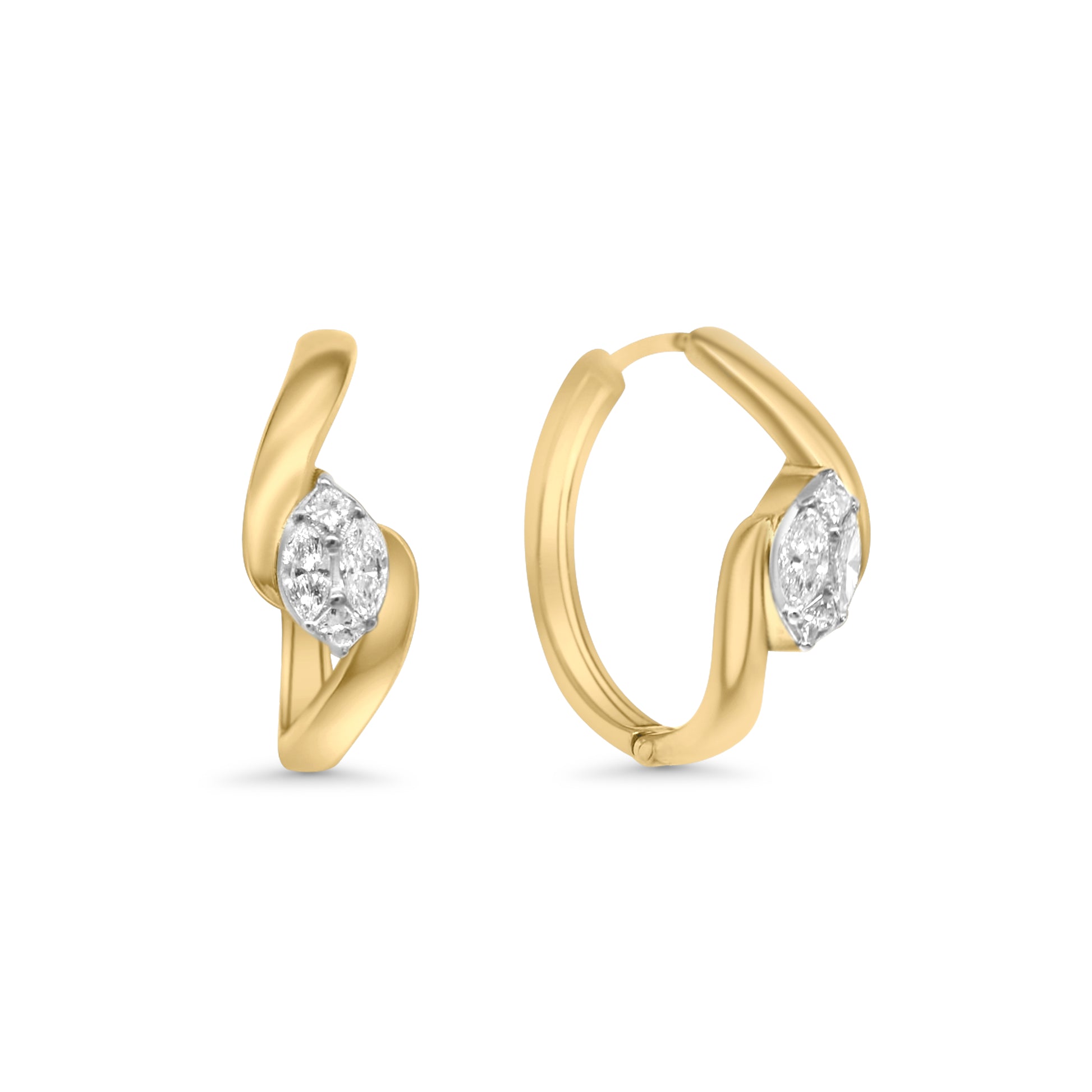 Golden Wave Diamond Hoops