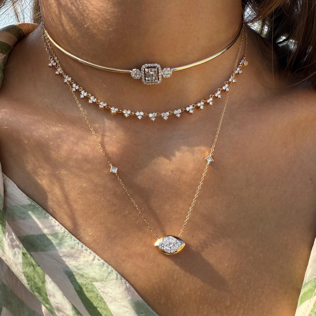 Emerald-Cut Halo Diamond Choker