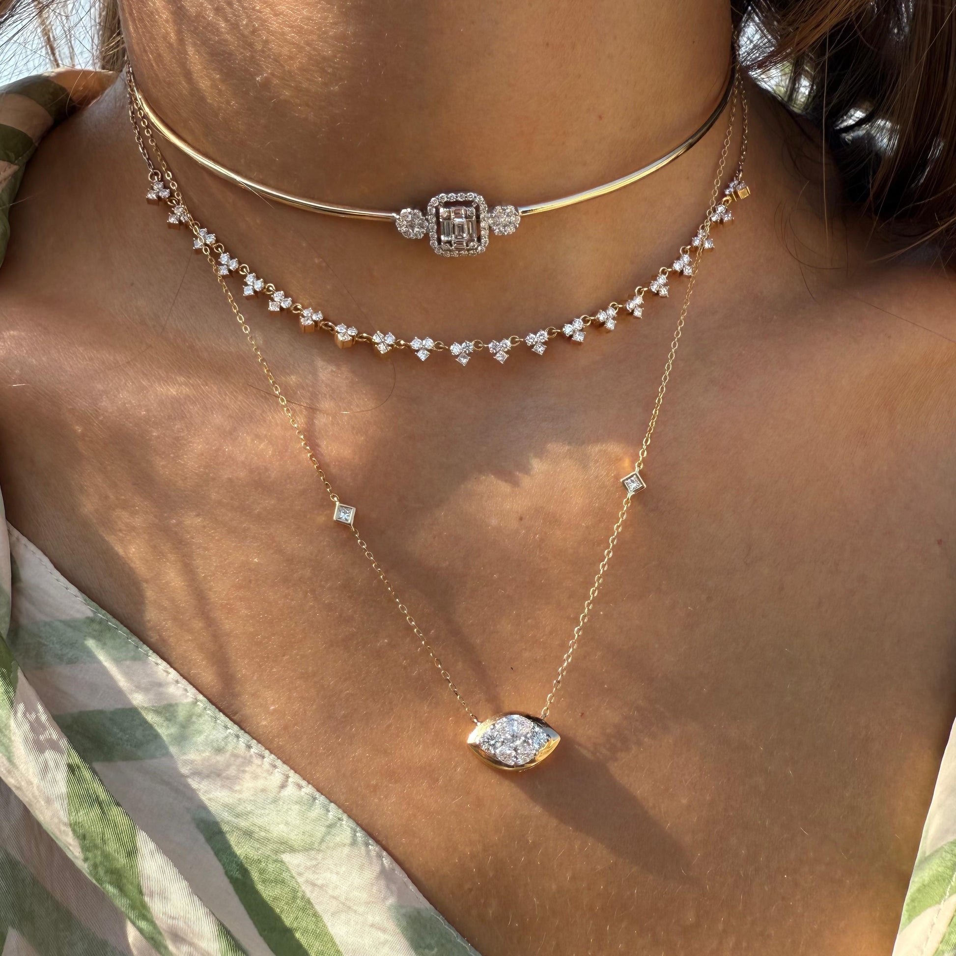 Emerald-Cut Halo Diamond Choker