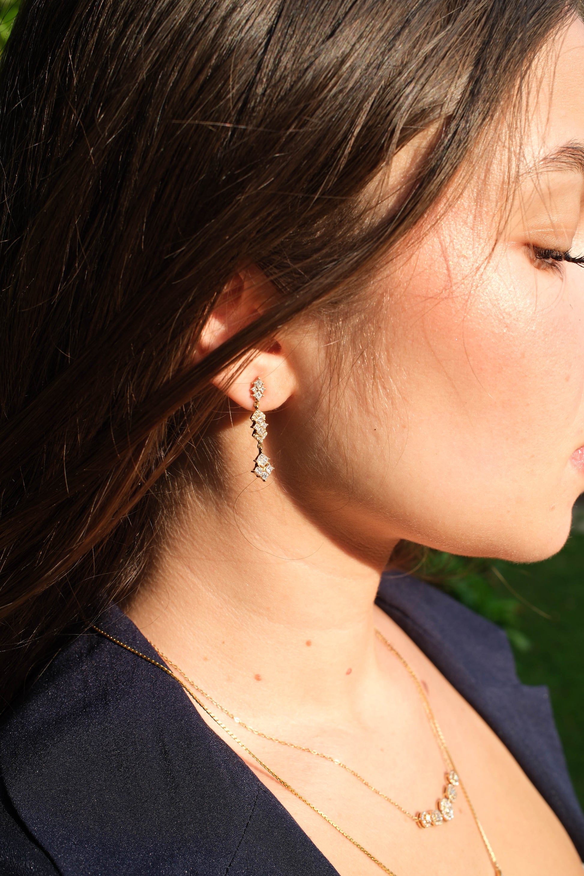 Golden Geometric Cascade Earrings