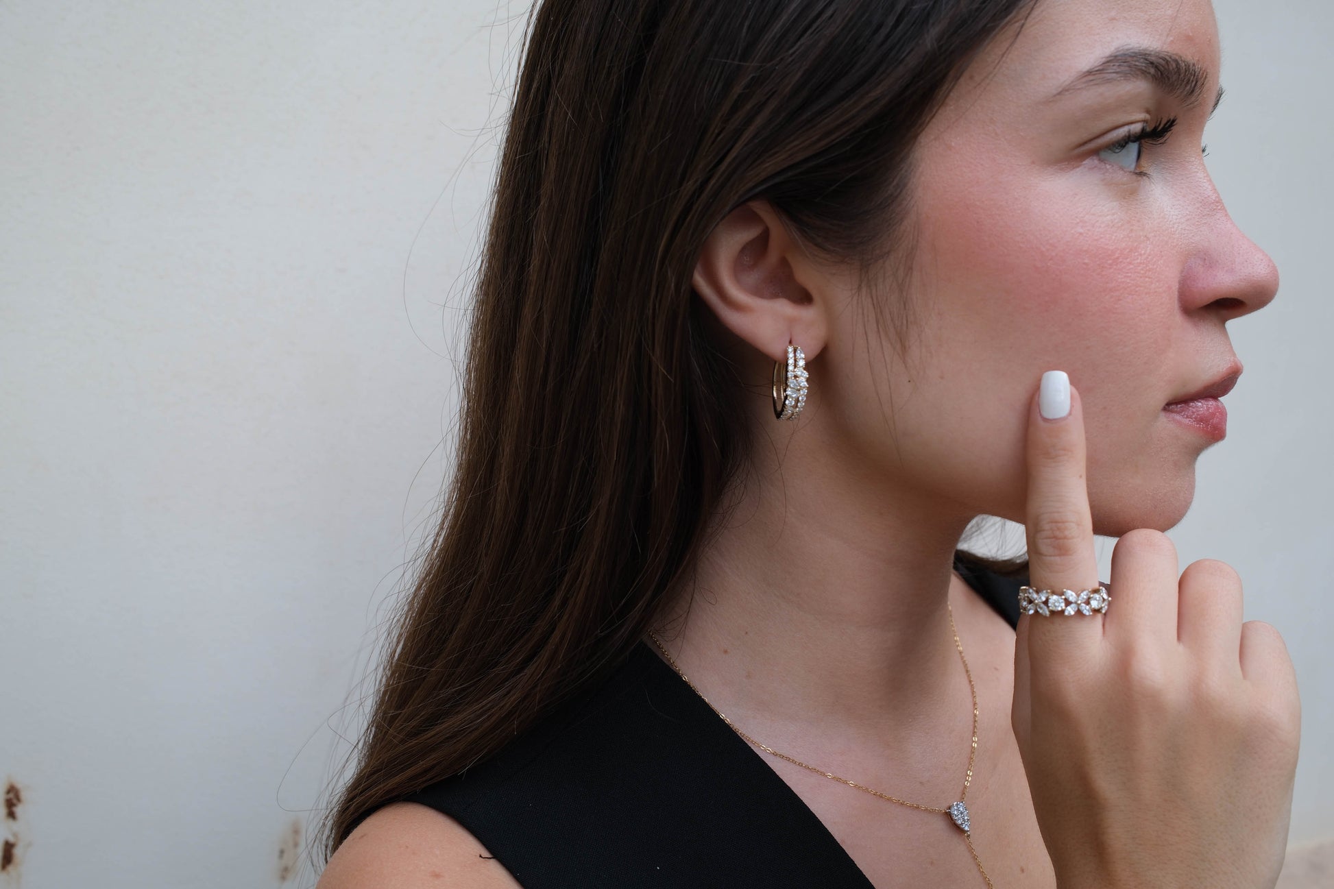 Golden Marquise Cluster Hoop Earrings