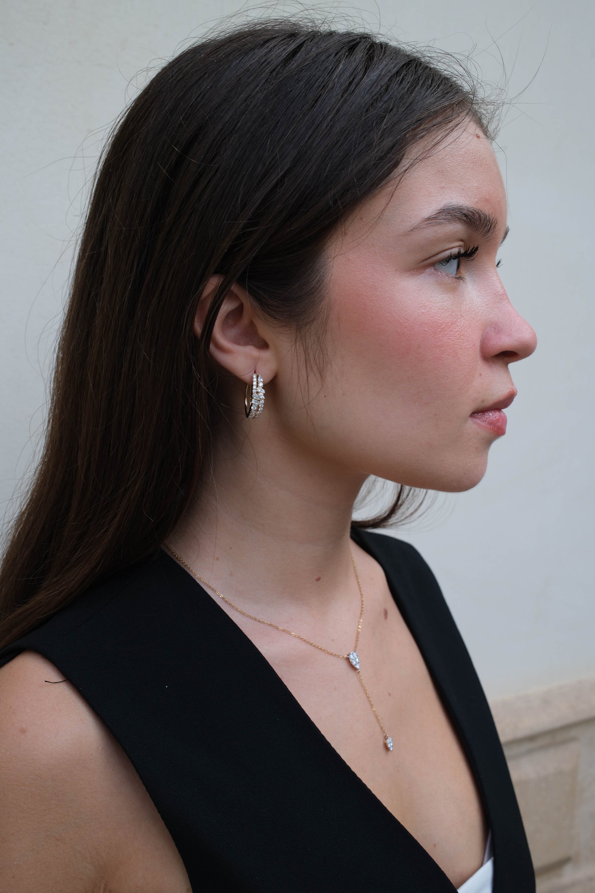 Golden Marquise Cluster Hoop Earrings