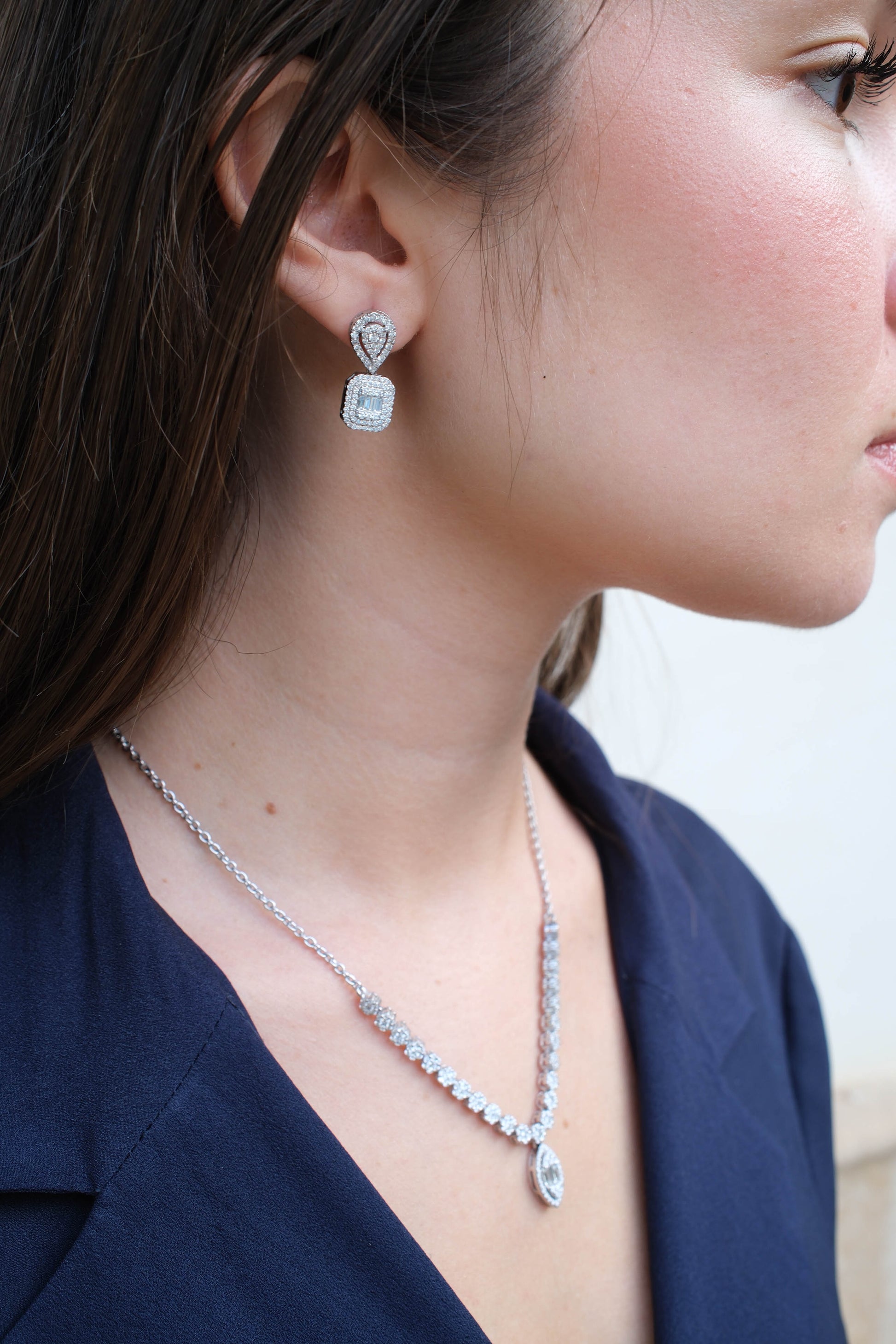 Pear & Emerald Halo Drop Earrings
