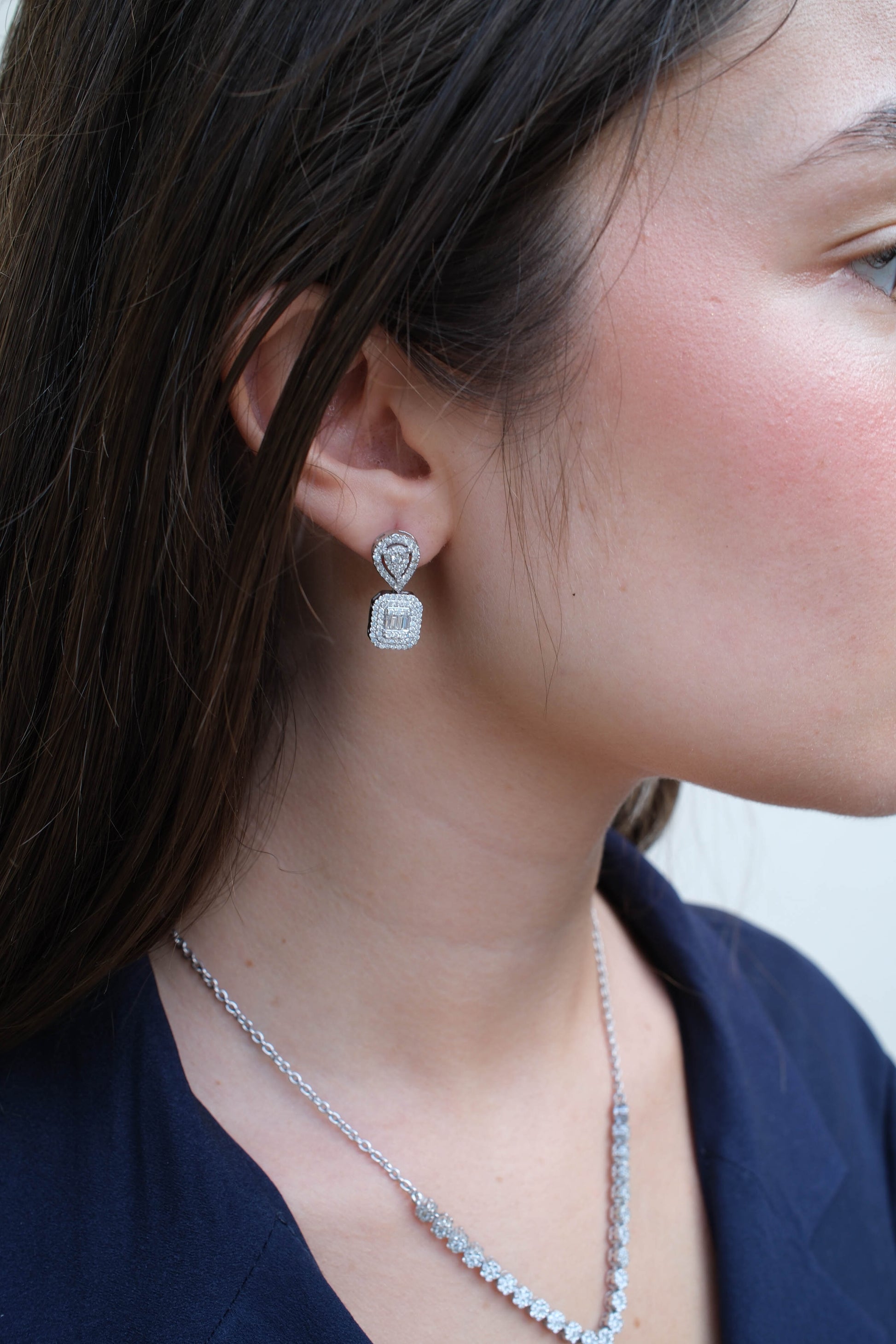 Pear & Emerald Halo Drop Earrings