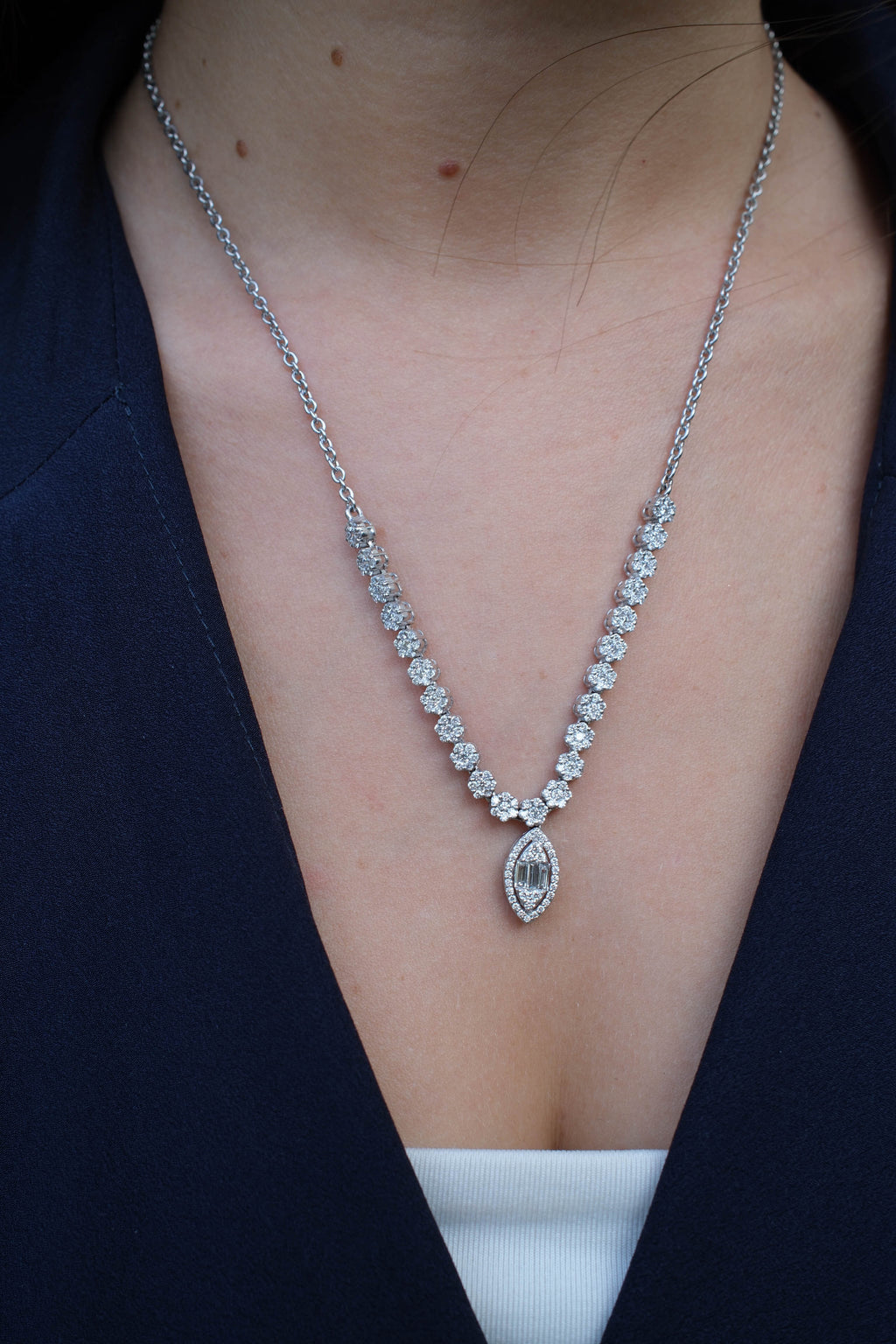 Marquise Cluster Diamond V Necklace