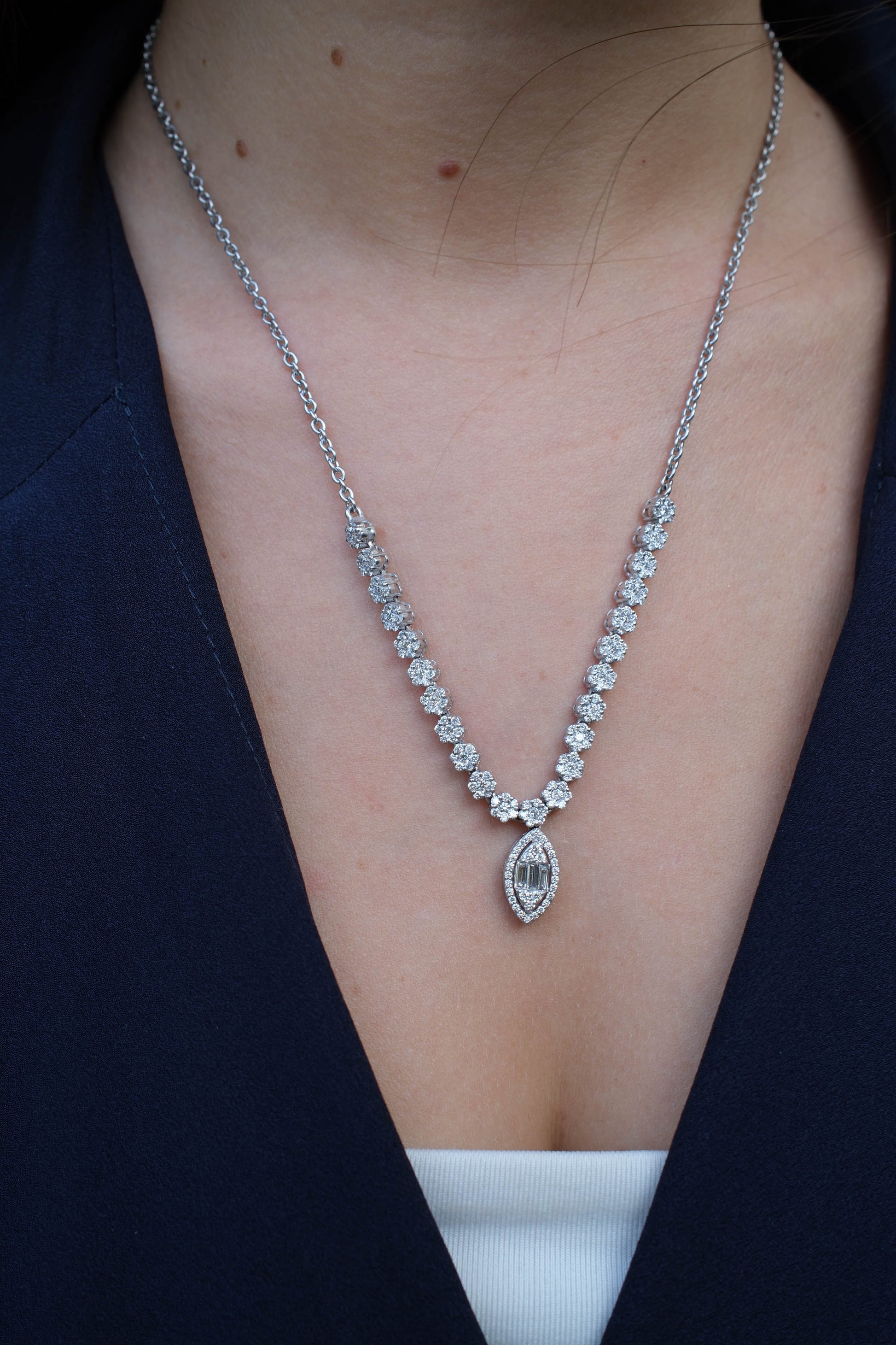 Marquise Cluster Diamond V Necklace