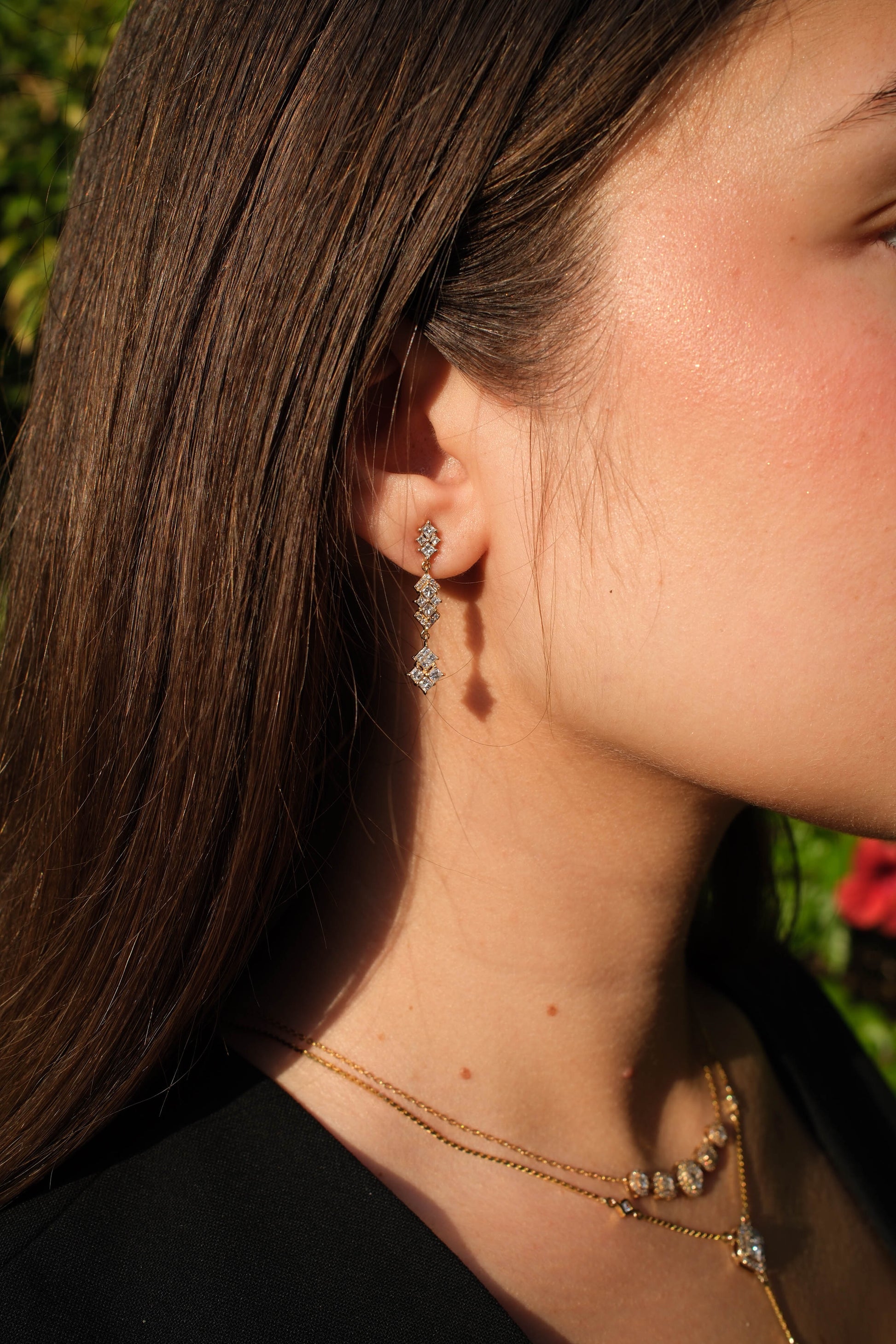 Golden Geometric Cascade Earrings